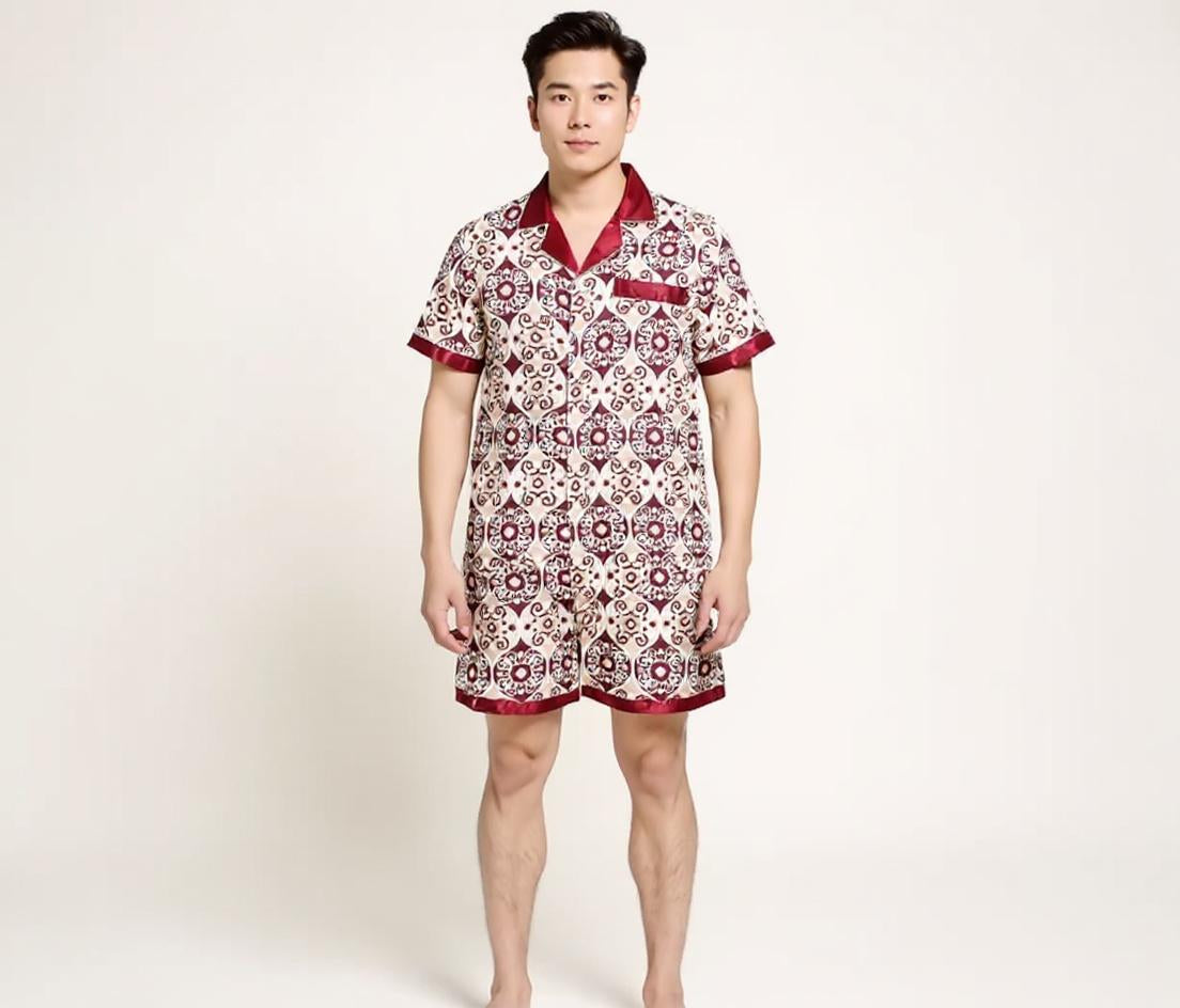 Short Sleeve Silk Pajama Set - Pattern