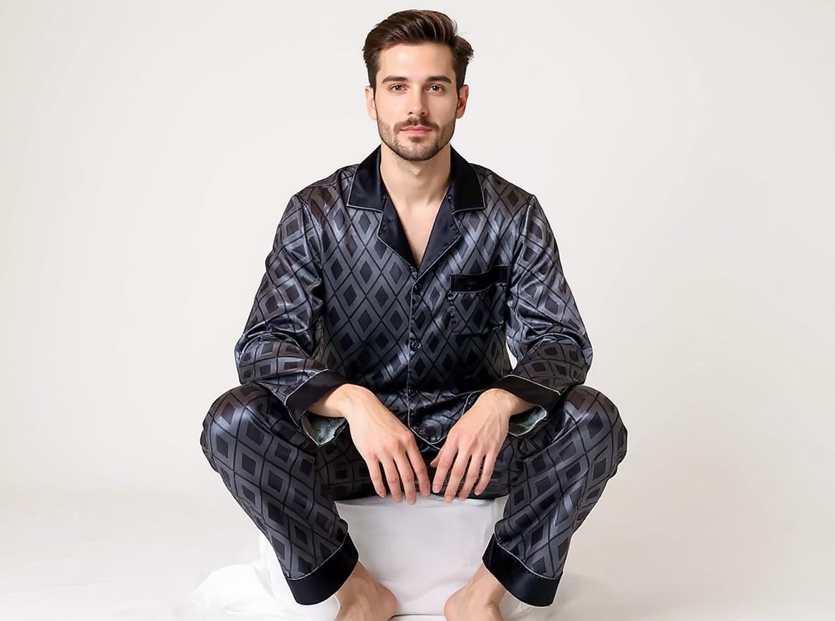 Long Sleeve Silk Pajama Set - Pattern
