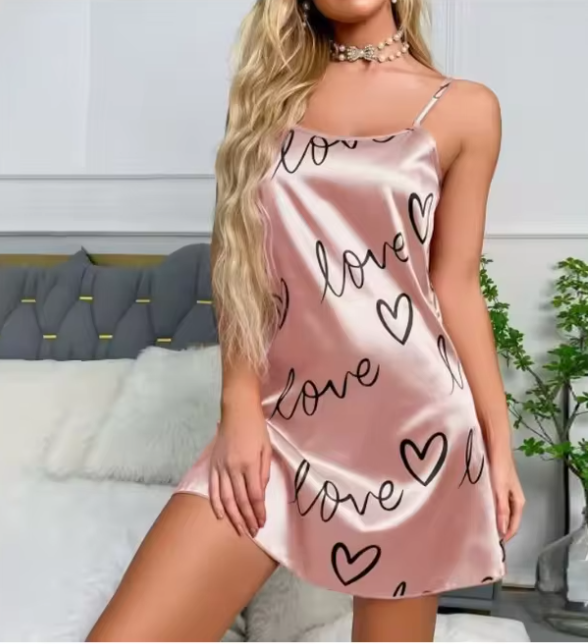 Love Print Silk Nightgown