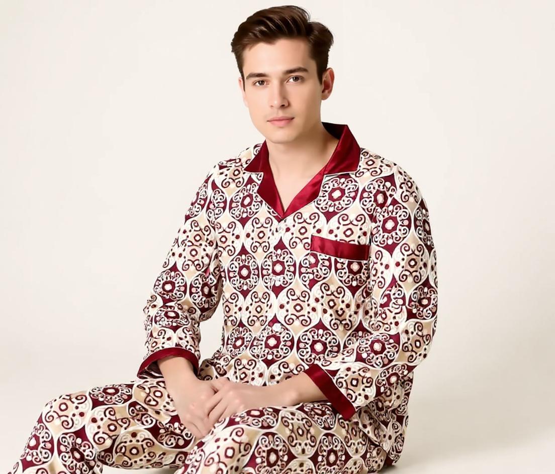 Long Sleeve Silk Pajama Set - Pattern