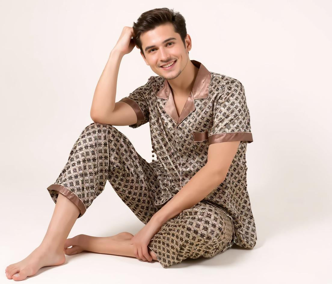 Short Sleeve Silk Pajama Set - Pattern