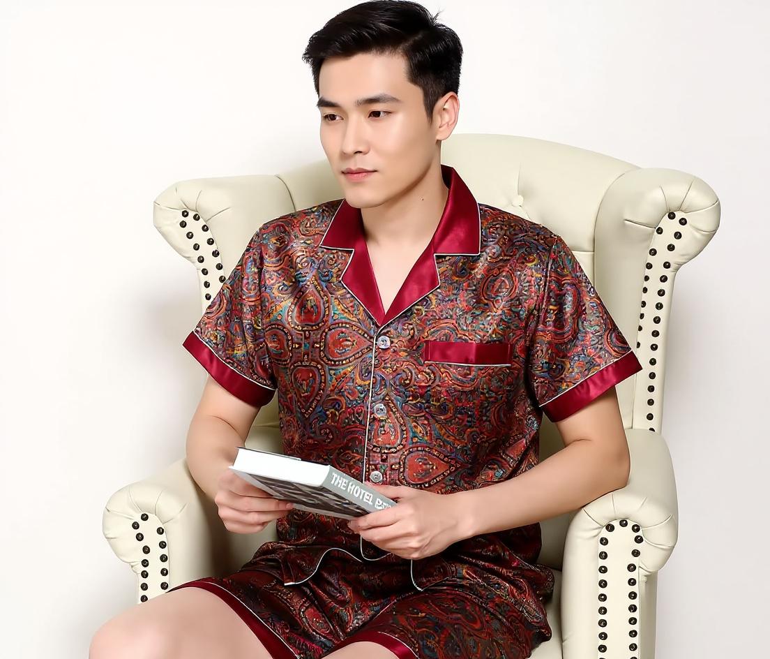 Short Sleeve Silk Pajama Set - Pattern