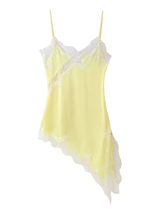 Lace-Trim Silk Dress