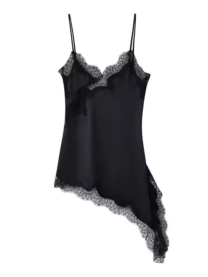 Lace-Trim Silk Dress