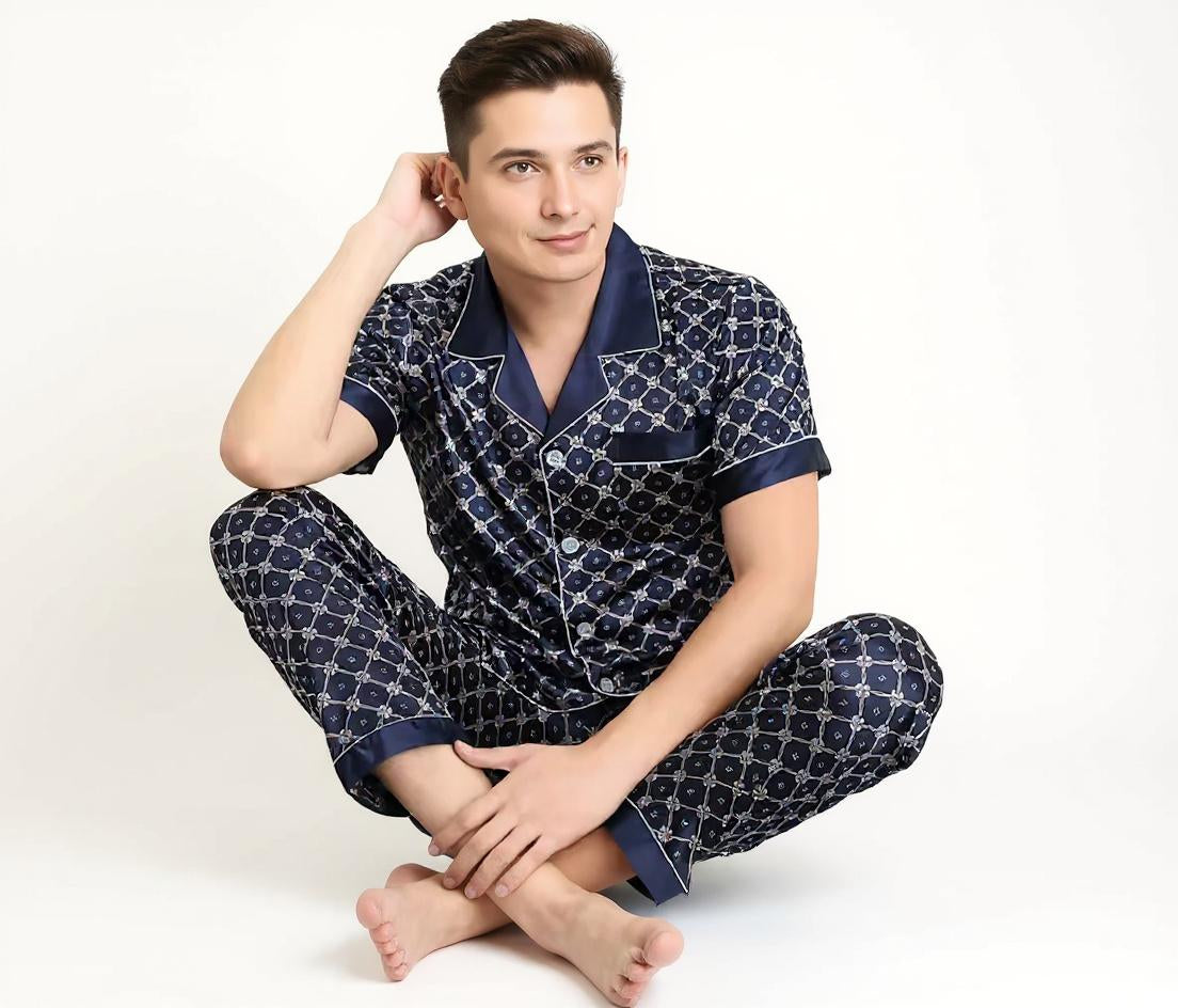 Short Sleeve Silk Pajama Set - Pattern