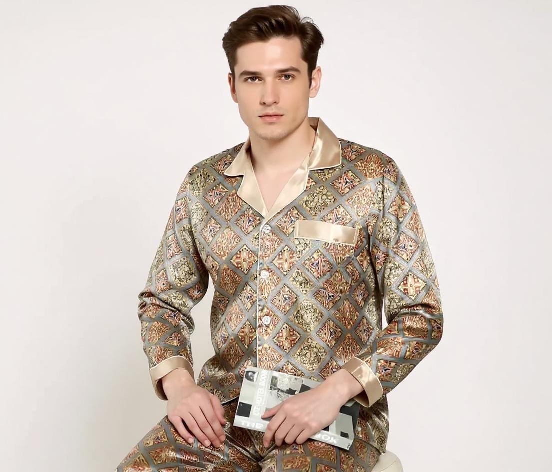 Long Sleeve Silk Pajama Set - Pattern