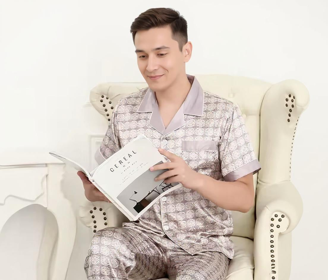 Short Sleeve Silk Pajama Set - Pattern