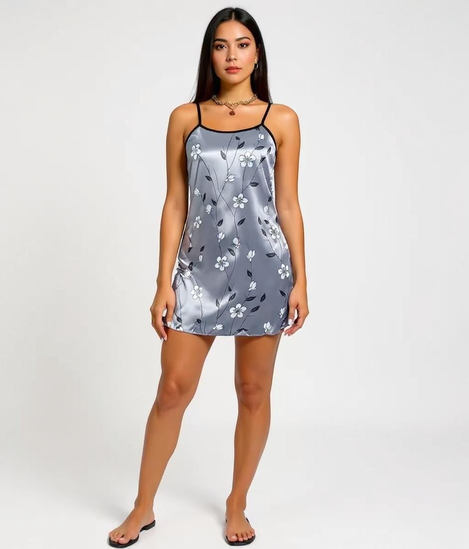 Floral Print Silk Nightgown