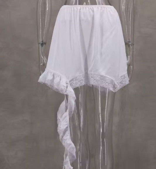 Silk Mini Lace Skirt – Ruffle Hem