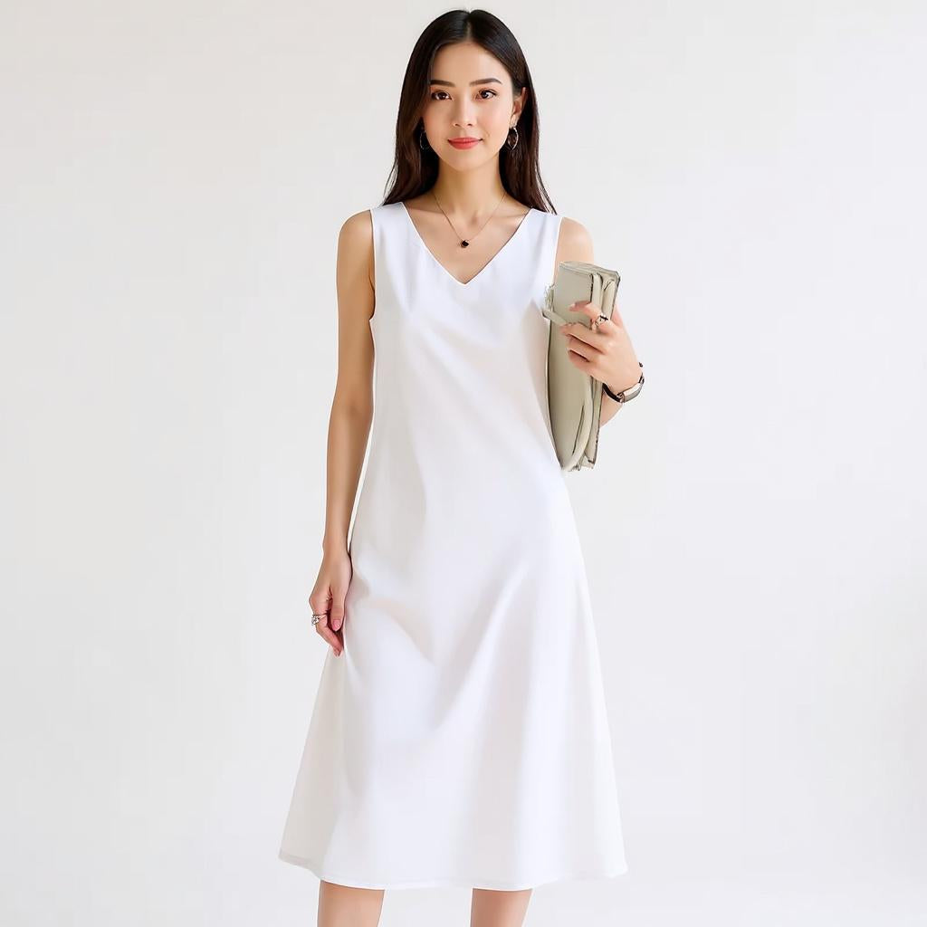 Silk V-Neck Midi Dress
