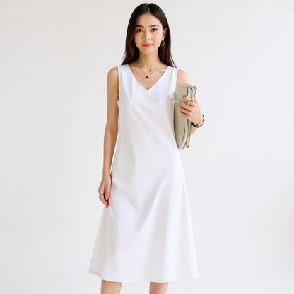 Silk V-Neck Midi Dress