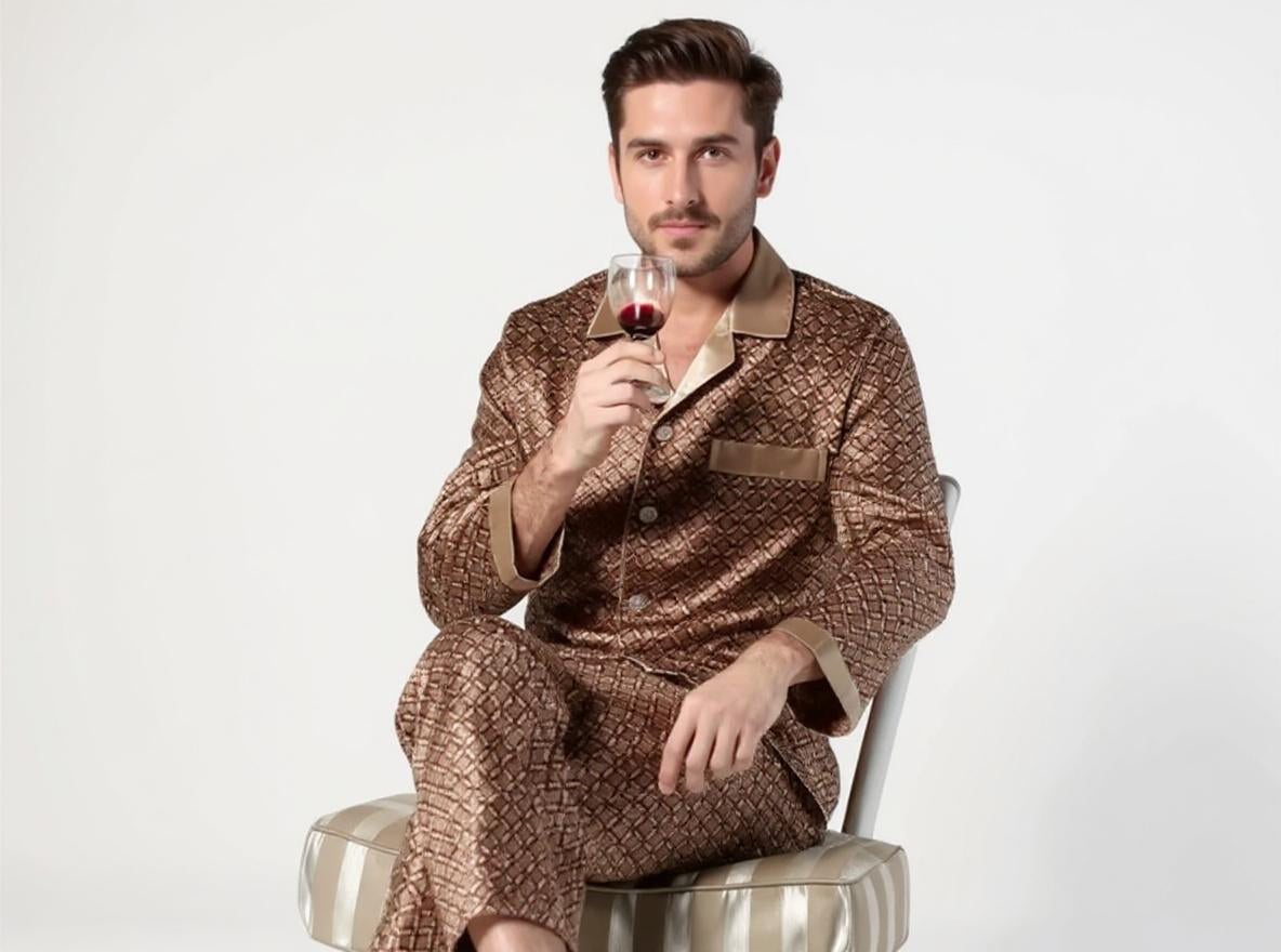 Long Sleeve Silk Pajama Set - Pattern