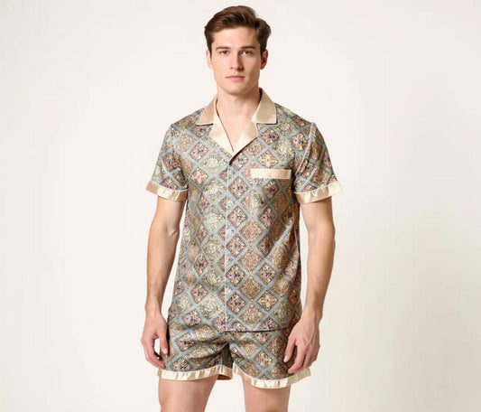 Short Sleeve Silk Pajama Set - Pattern