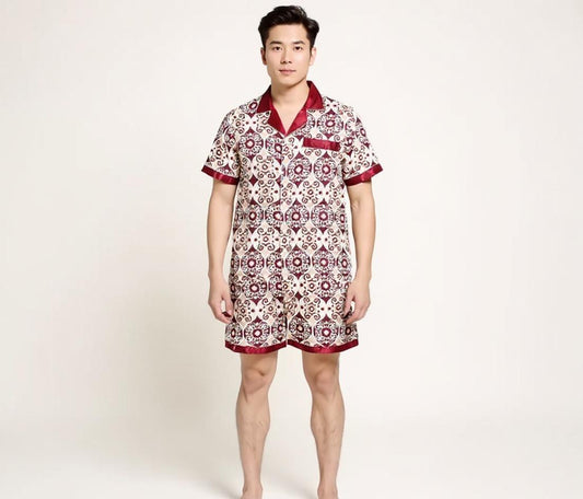 Short Sleeve Silk Pajama Set - Pattern