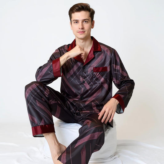 Long Sleeve Silk Pajama Set - Pattern