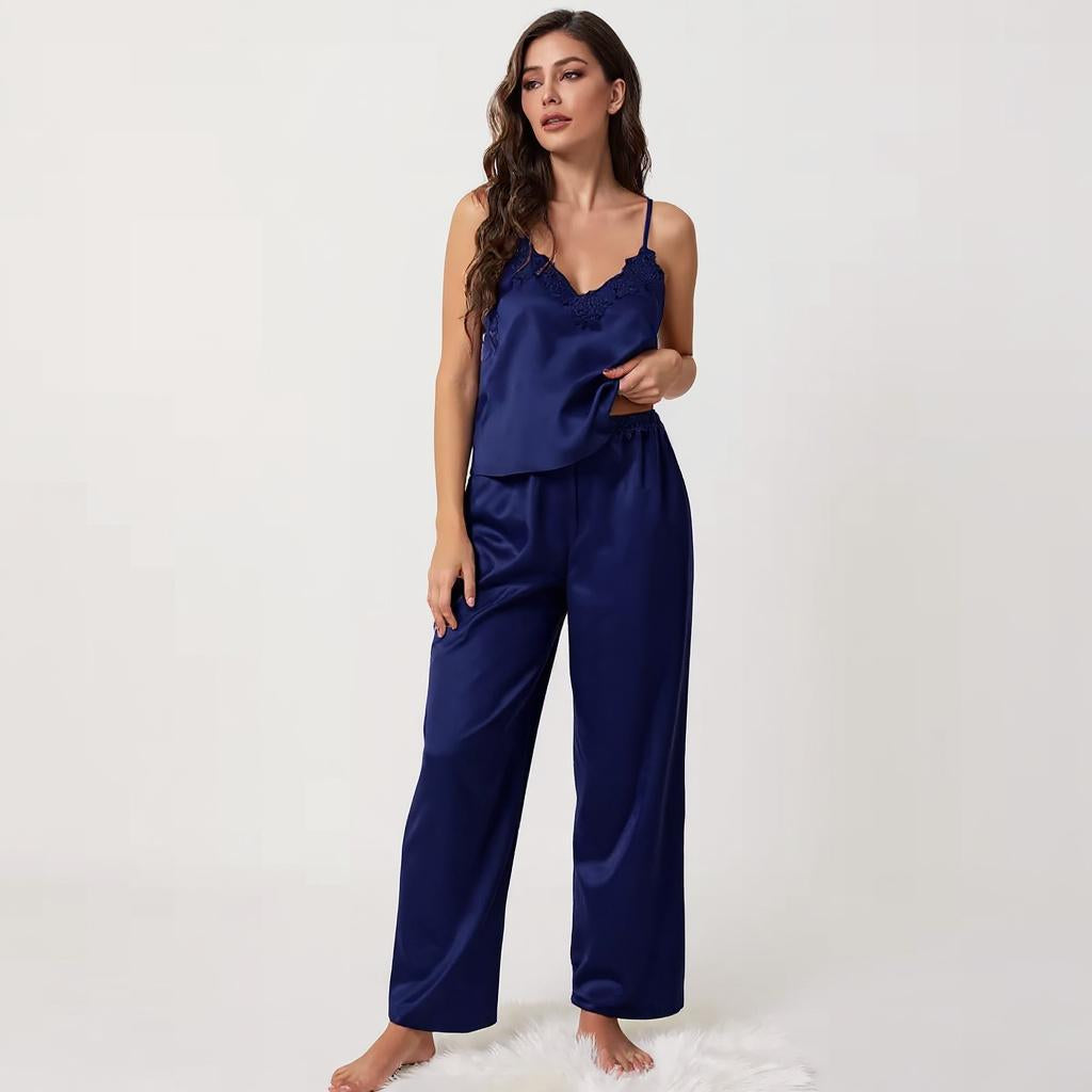 Spaghetti Strap Lace Silk Pajama Set