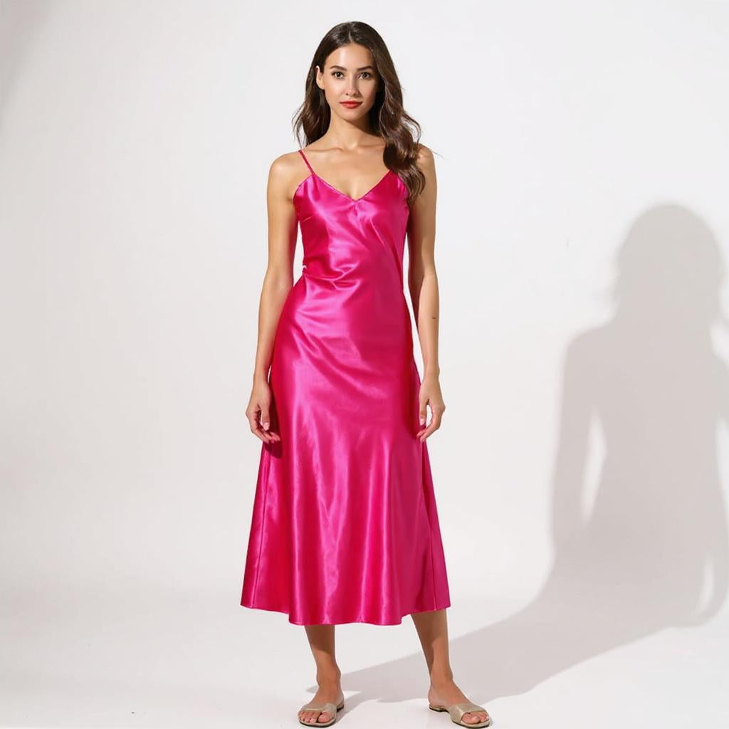 Silk Spaghetti Strap V-neck Midi Nightgown