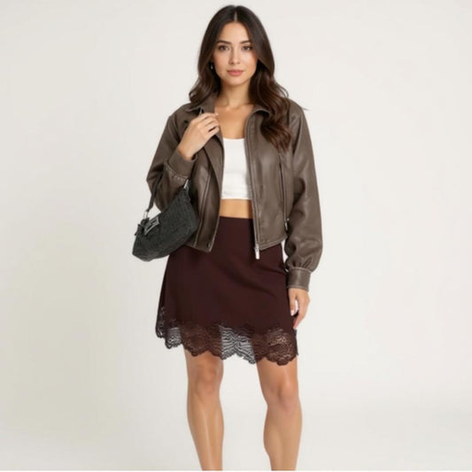 Silk Mini Skirt – Lace Trim