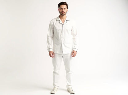 Solid Colour Long Sleeve Silk Pajama Set