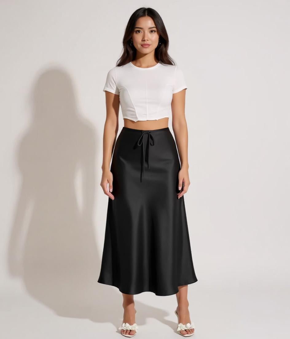 Silk Maxi Skirt – Adjustable Tie Waist
