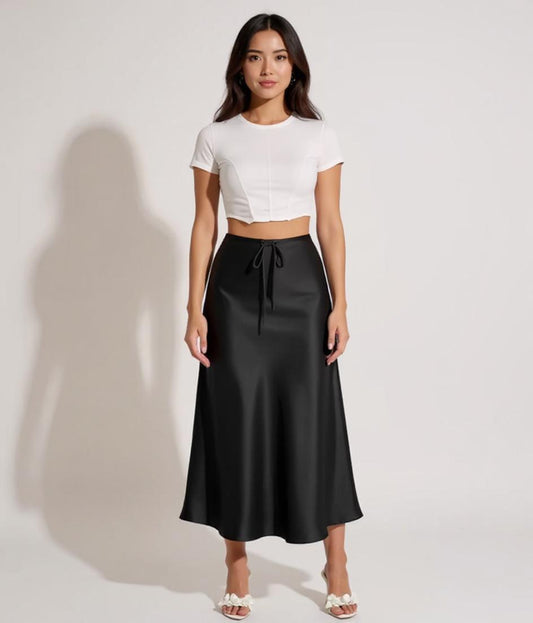 Silk Maxi Skirt – Adjustable Tie Waist