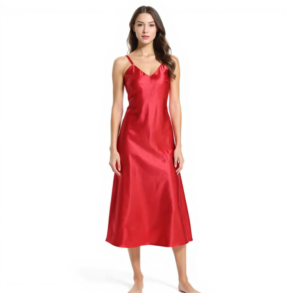 Silk Spaghetti Strap V-neck Midi Nightgown