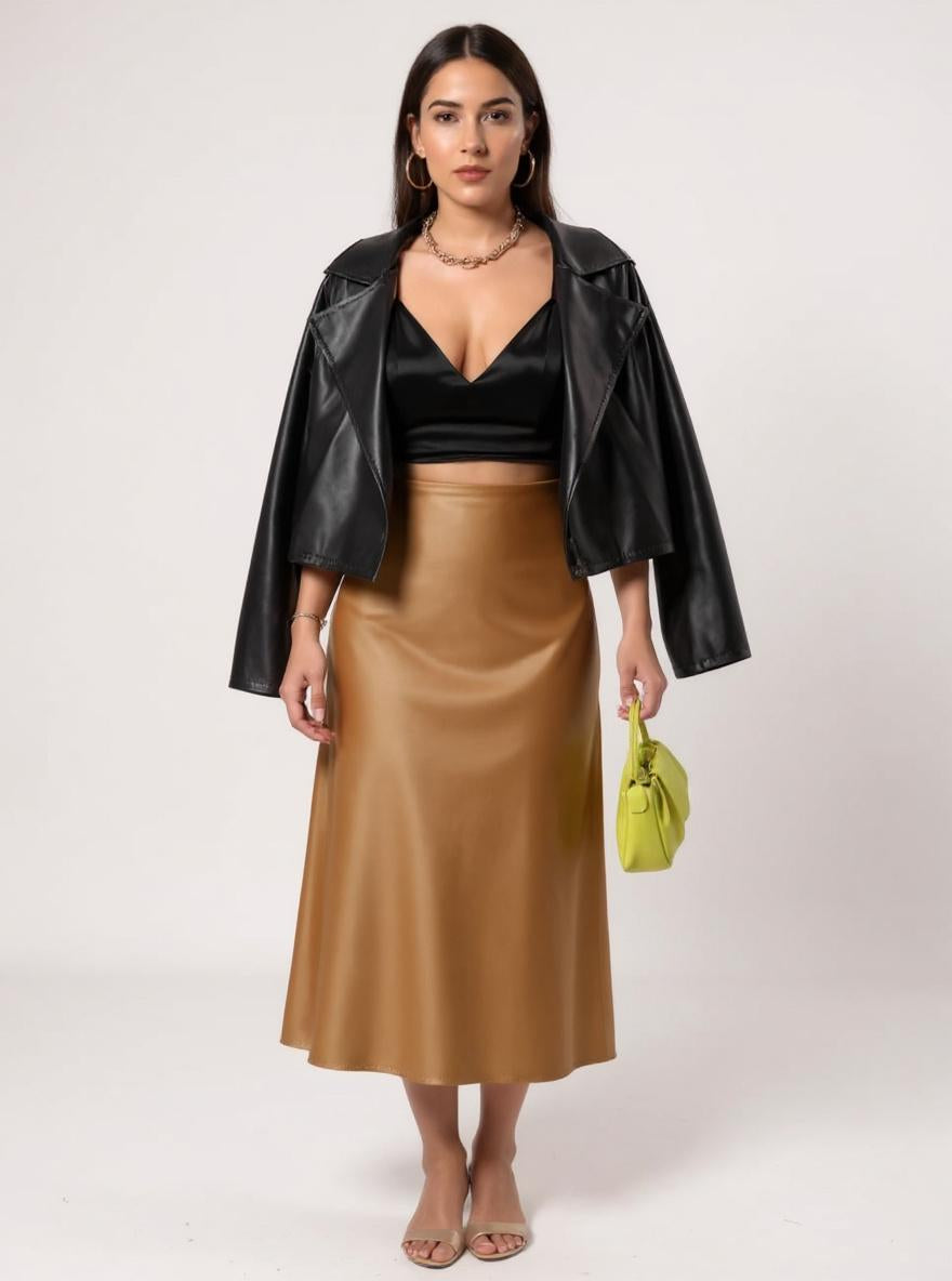 High-Waisted Silk Midi Skirt
