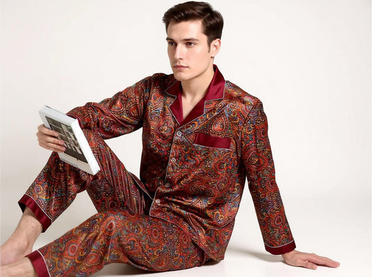 Long Sleeve Silk Pajama Set - Pattern