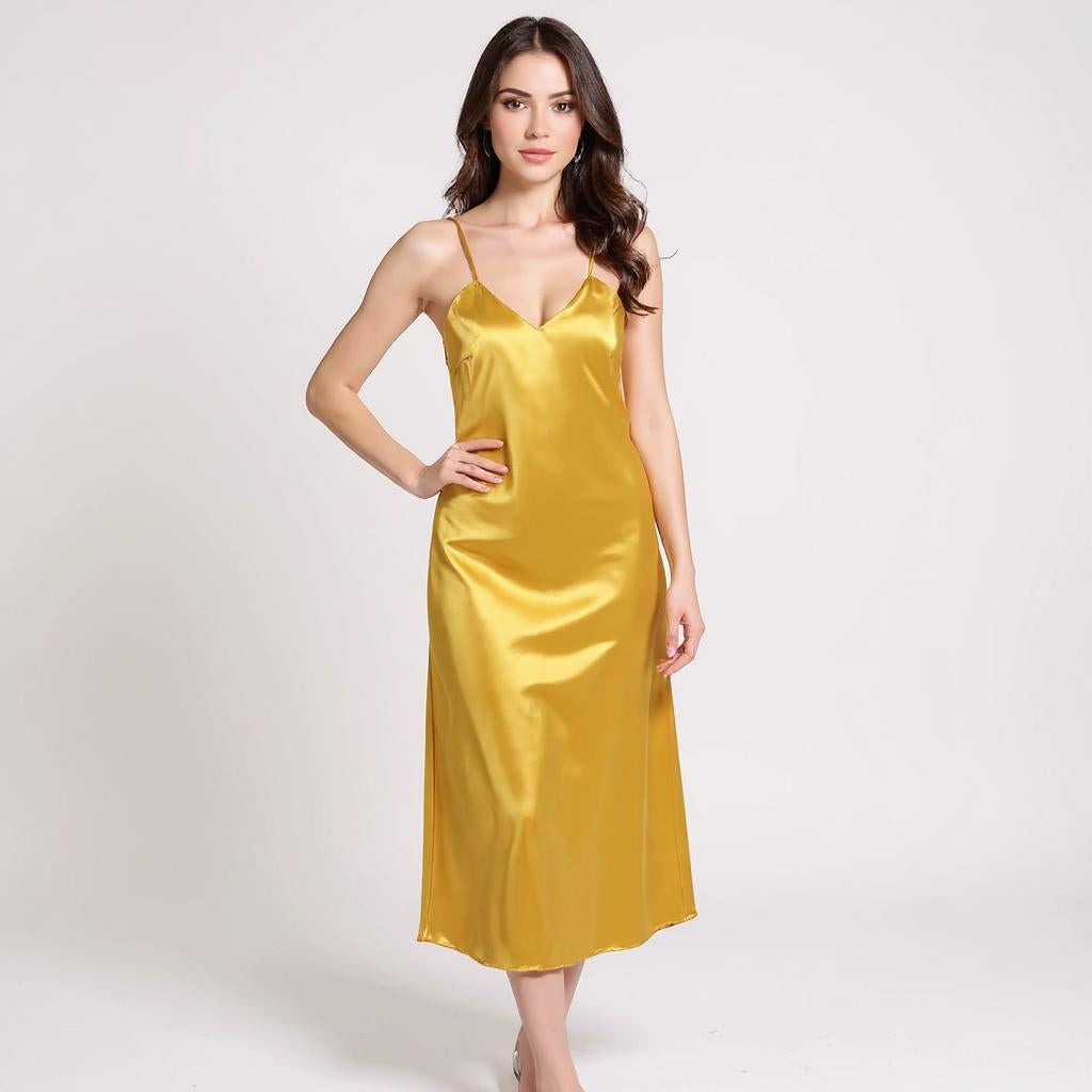 Silk Spaghetti Strap V-neck Midi Nightgown