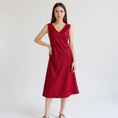 Silk V-Neck Midi Dress