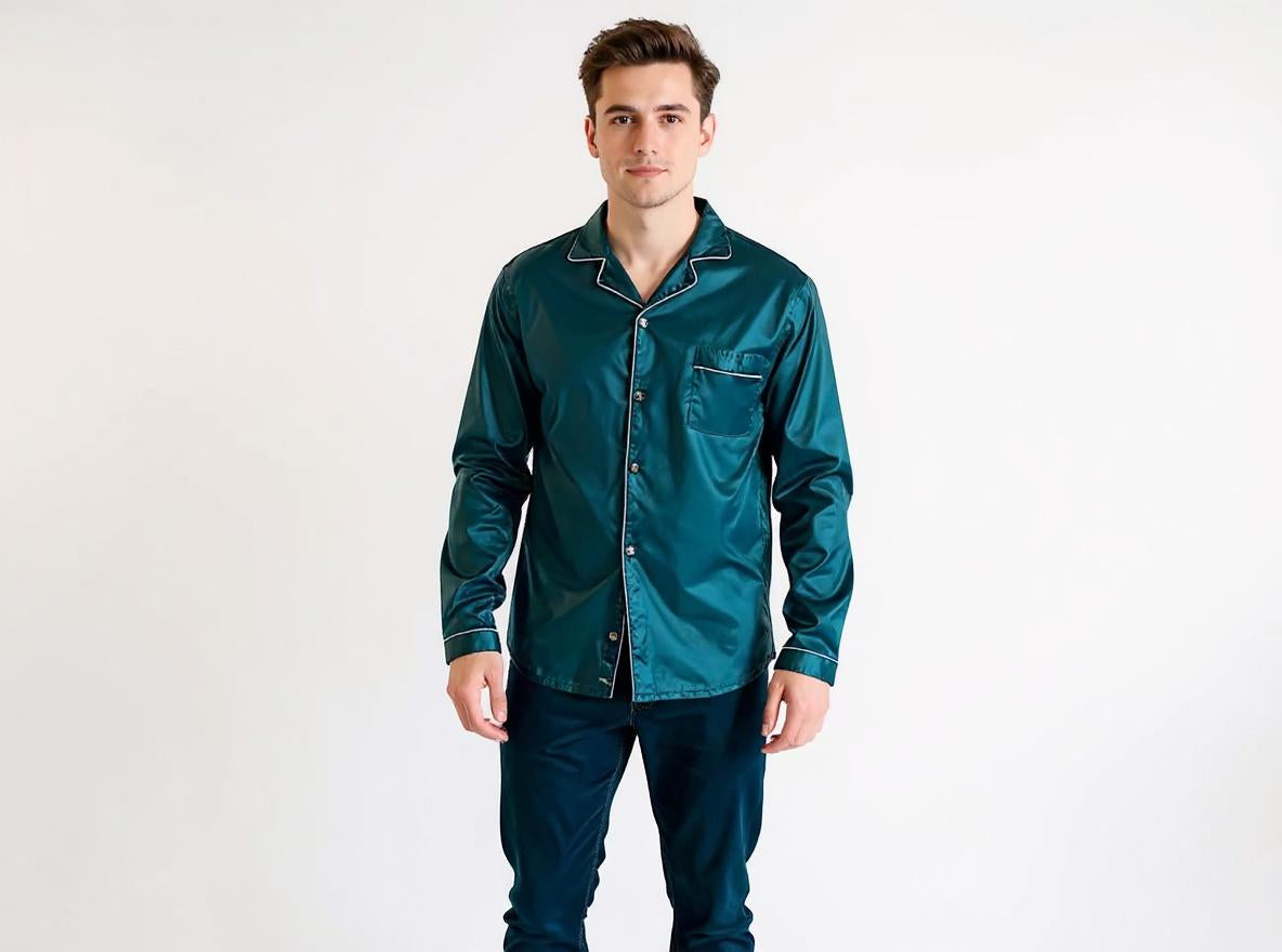 Solid Colour Long Sleeve Silk Pajama Set