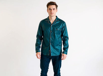 Solid Colour Long Sleeve Silk Pajama Set