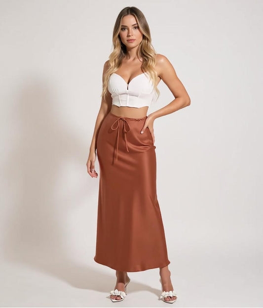 Silk Maxi Skirt – Adjustable Tie Waist