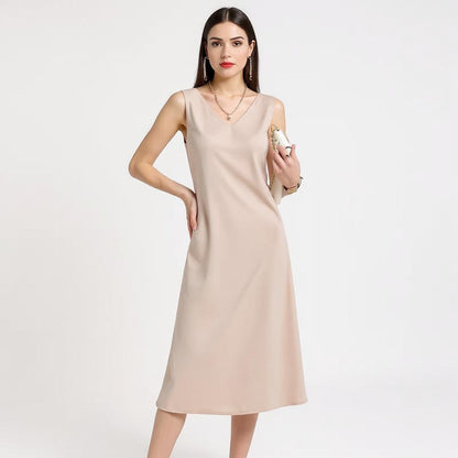 Silk V-Neck Midi Dress