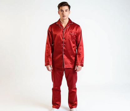 Solid Colour Long Sleeve Silk Pajama Set
