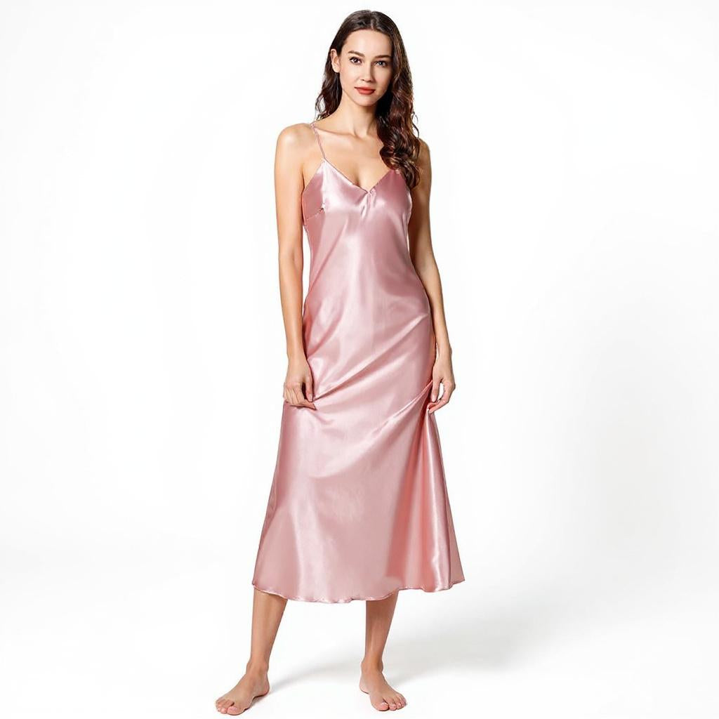 Silk Spaghetti Strap V-neck Midi Nightgown