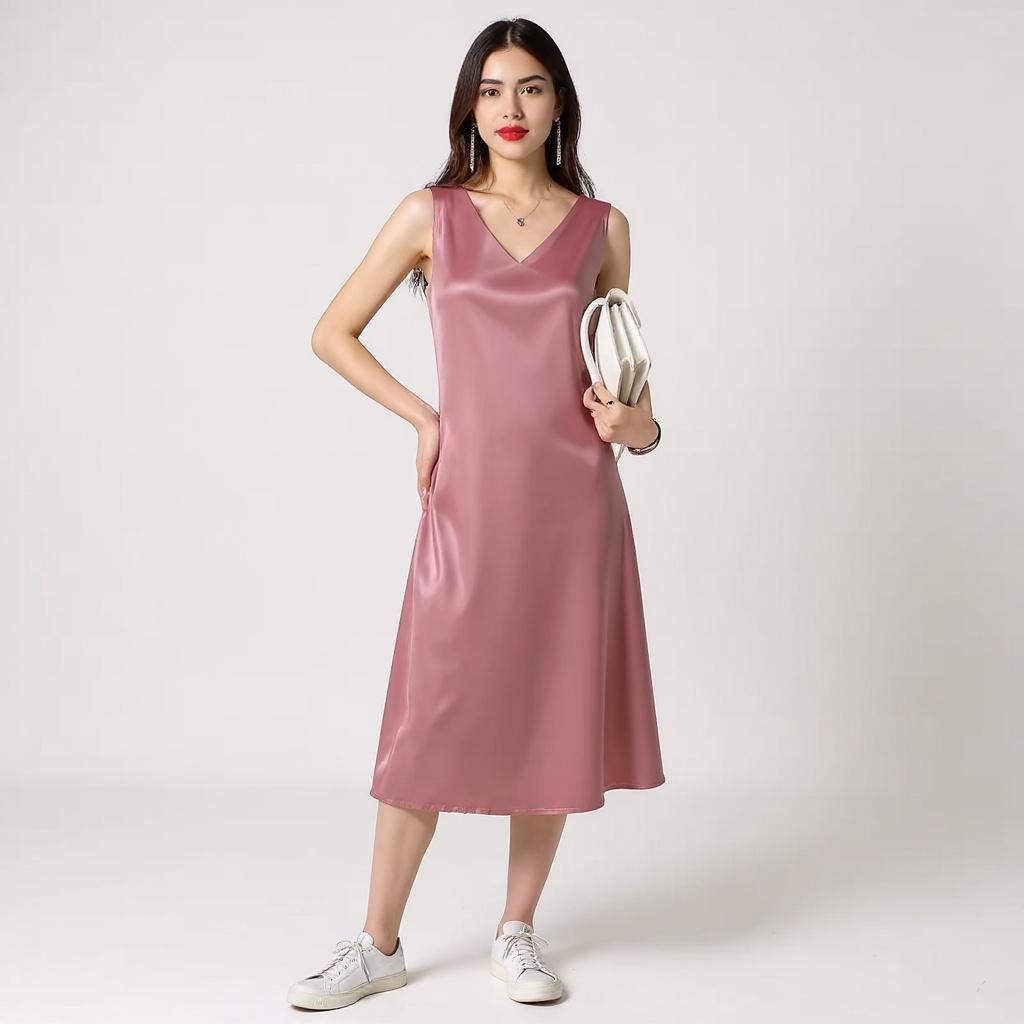 Silk V-Neck Midi Dress