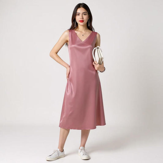 Silk V-Neck Midi Dress