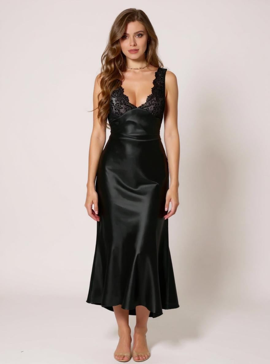 Silk Lace Trim Slip Dress