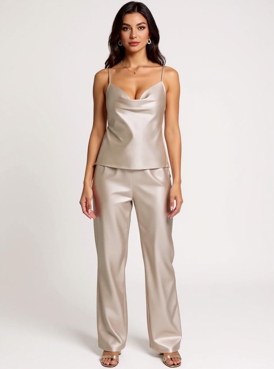 Silk Pajama Set - V Neck