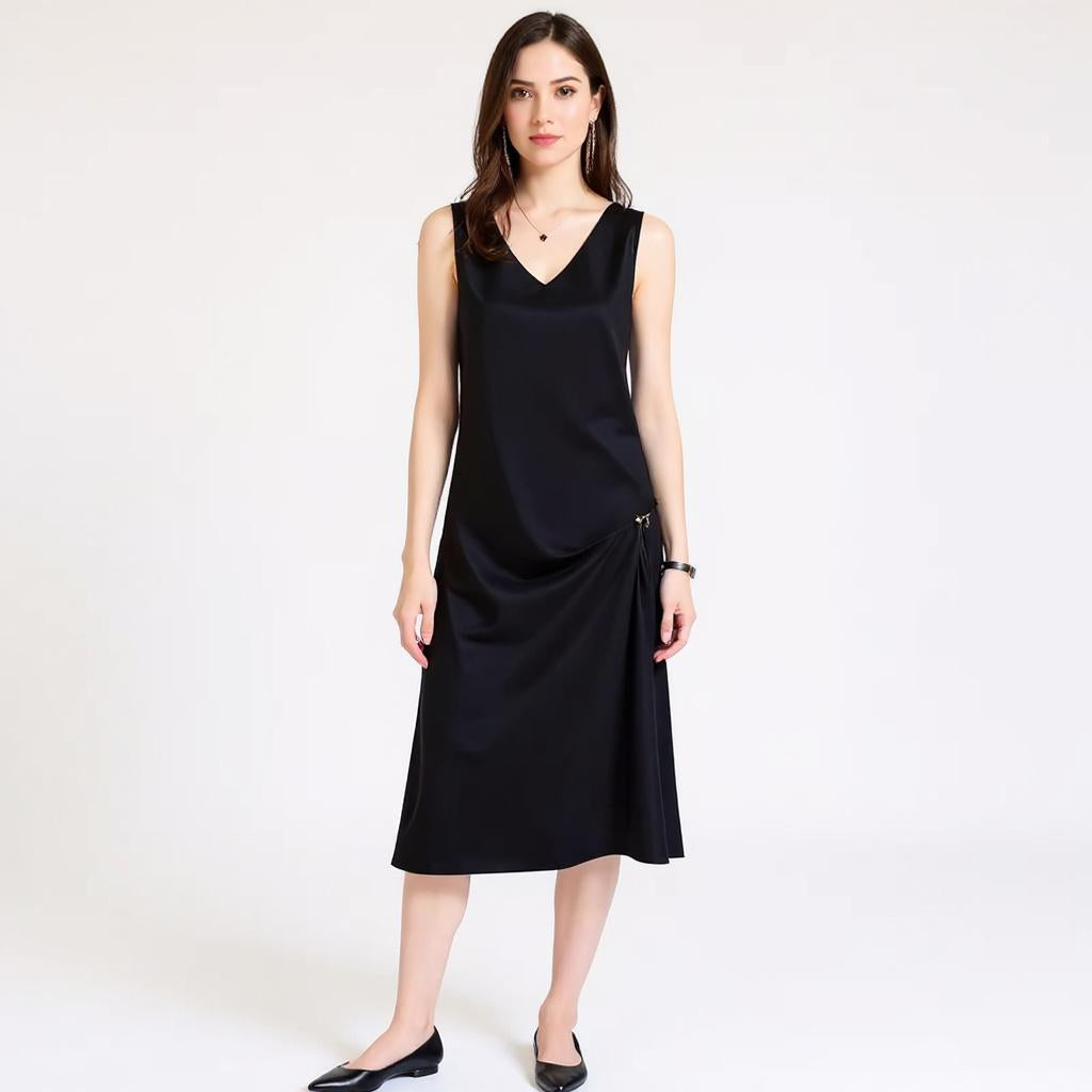 Silk V-Neck Midi Dress