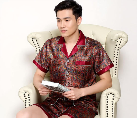 Short Sleeve Silk Pajama Set - Pattern