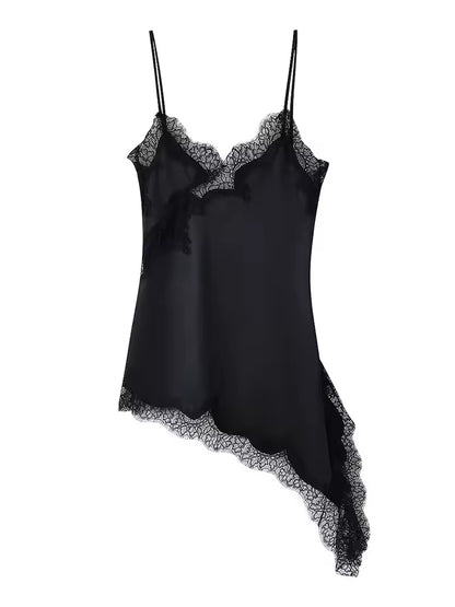 Lace-Trim Silk Dress