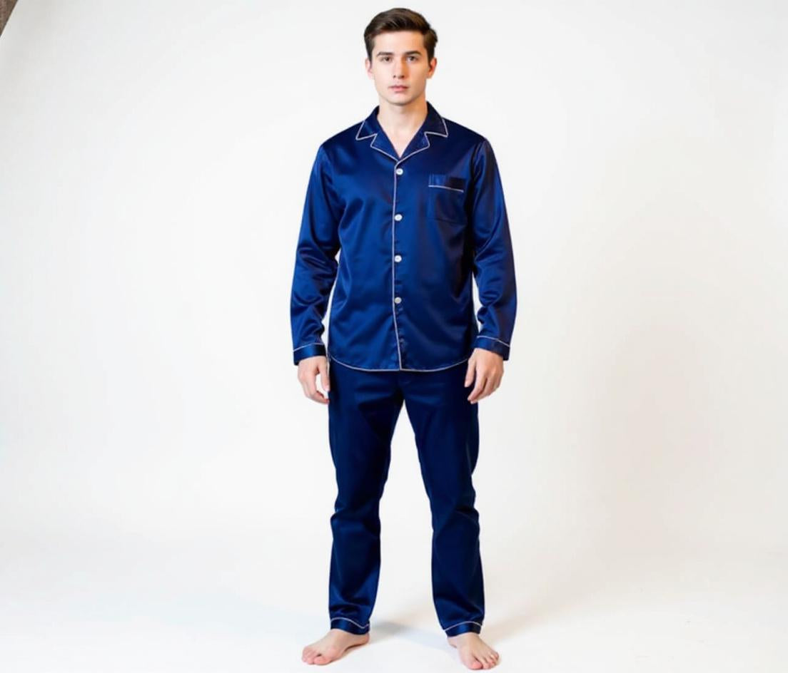 Solid Colour Long Sleeve Silk Pajama Set