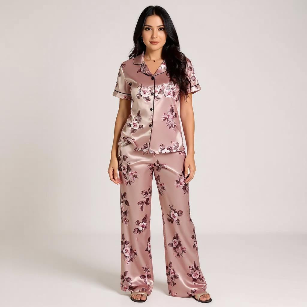 Silk Pajama Set - Floral Print