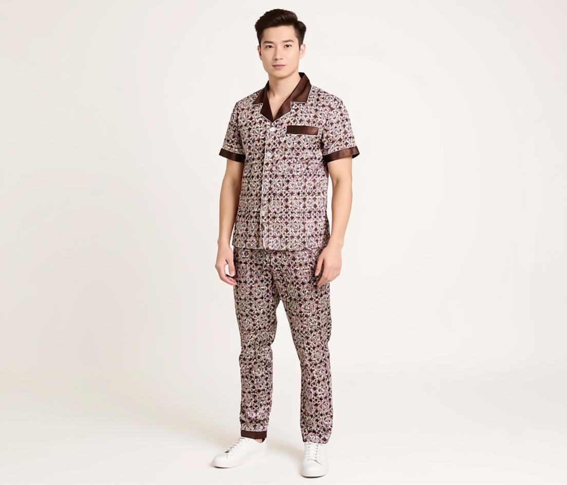 Short Sleeve Silk Pajama Set - Pattern