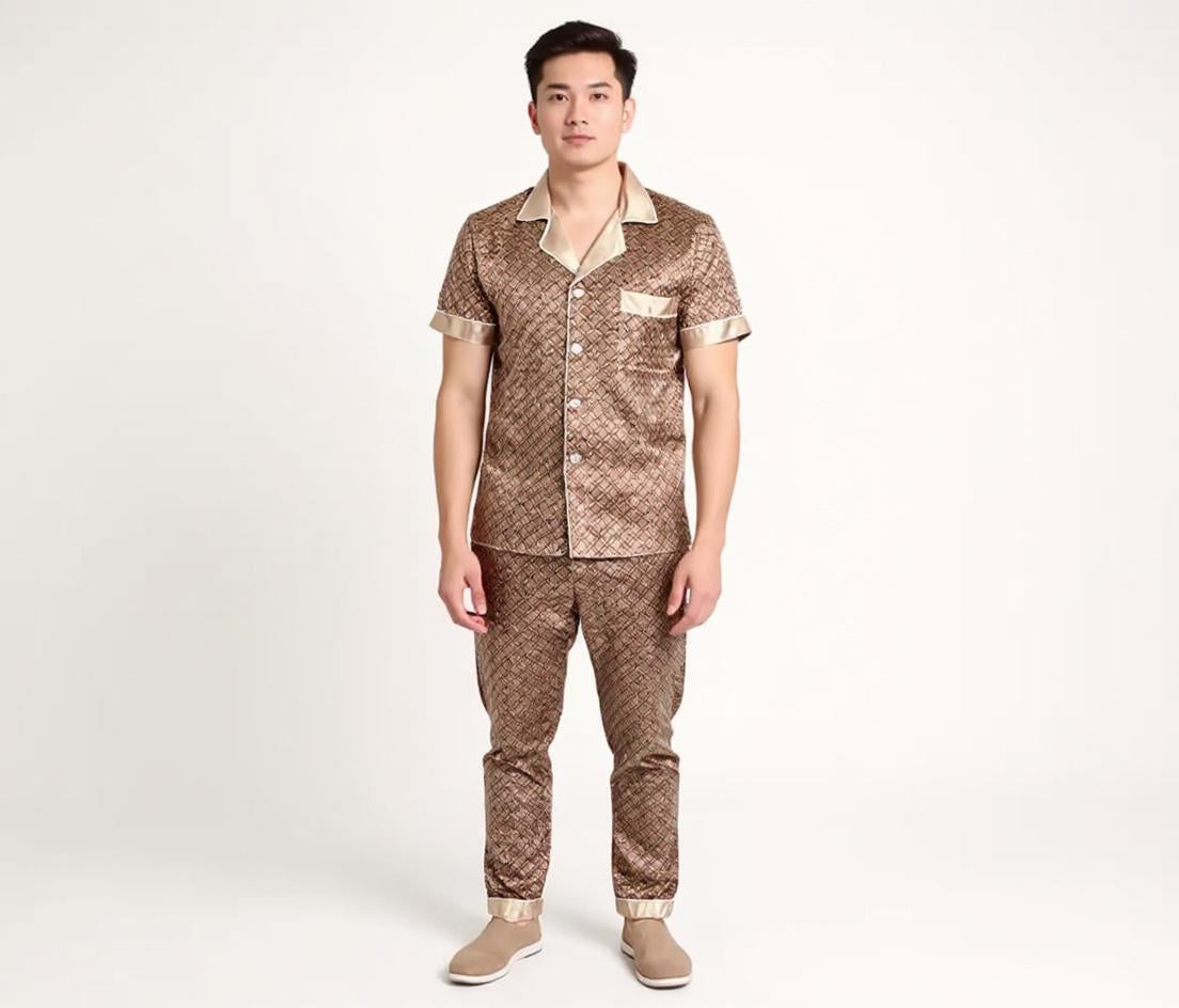 Short Sleeve Silk Pajama Set - Pattern