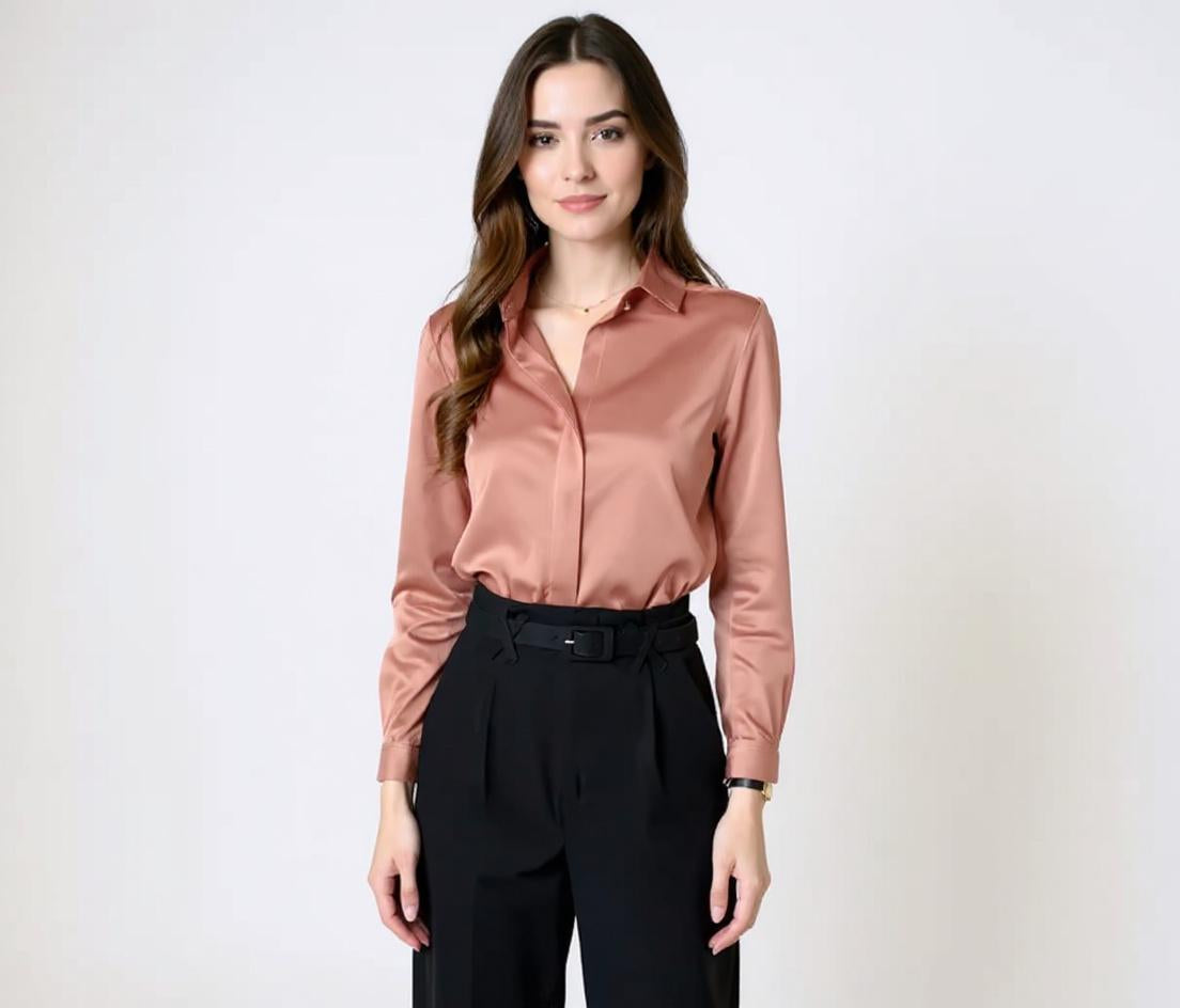 Silk Long Sleeve Shirt – Collared Design