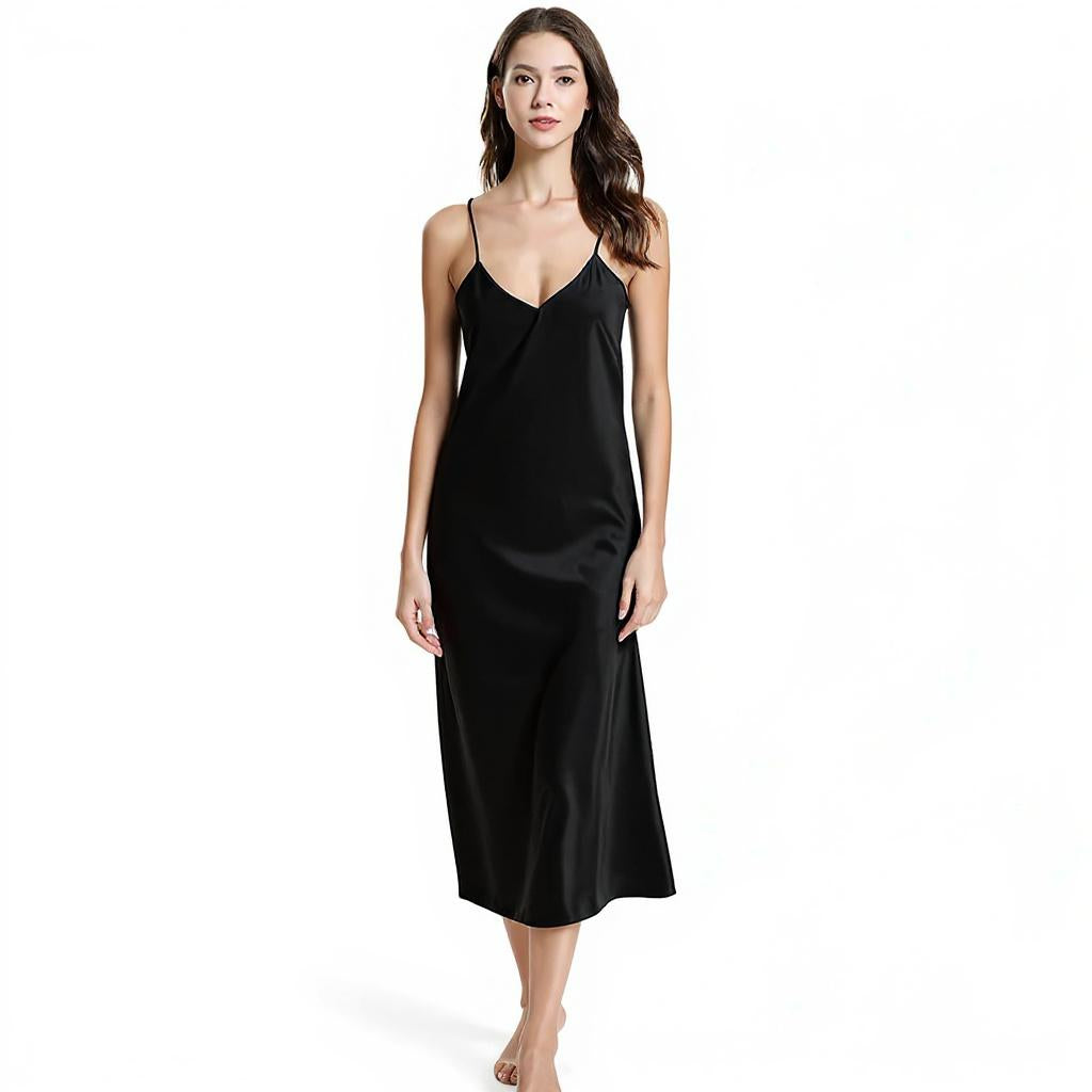 Silk Spaghetti Strap V-neck Midi Nightgown