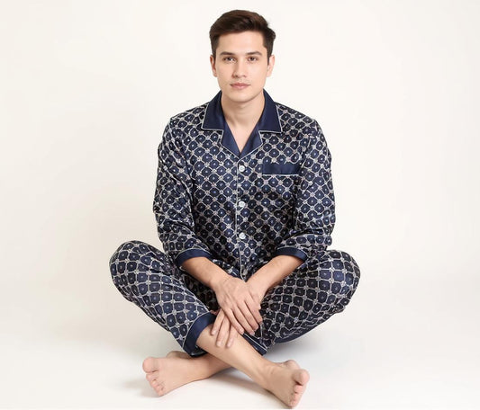 Long Sleeve Silk Pajama Set - Pattern